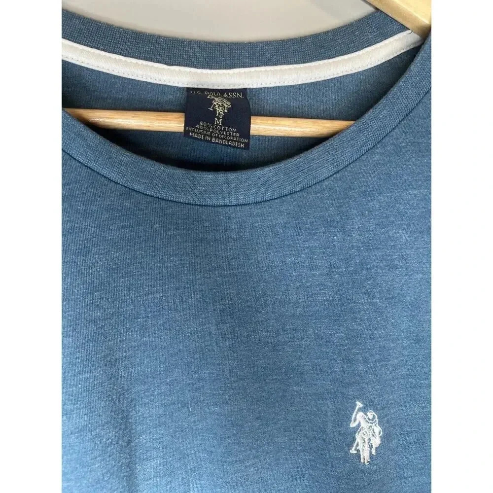 US Polo Assn Blue Long Sleeve T-Shirt White Embroidered Horse Logo Mens Medium - Picture 3 of 8
